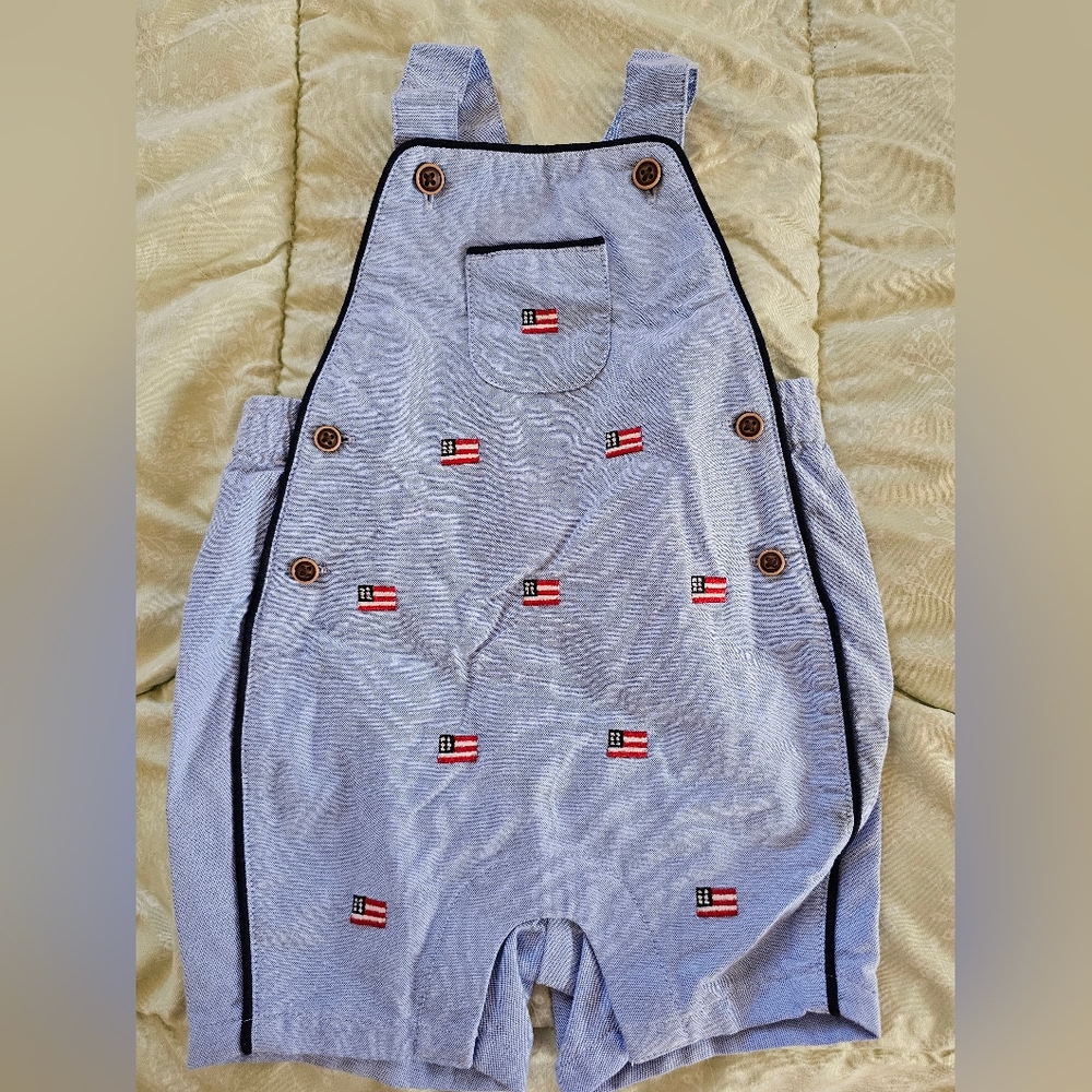 Blue Button-Up Vest with Flag Embroidery